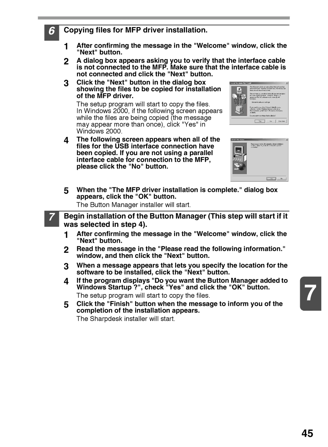 Sharp AR-152E N, AR-122E N, AR-153E N manual Copying files for MFP driver installation 