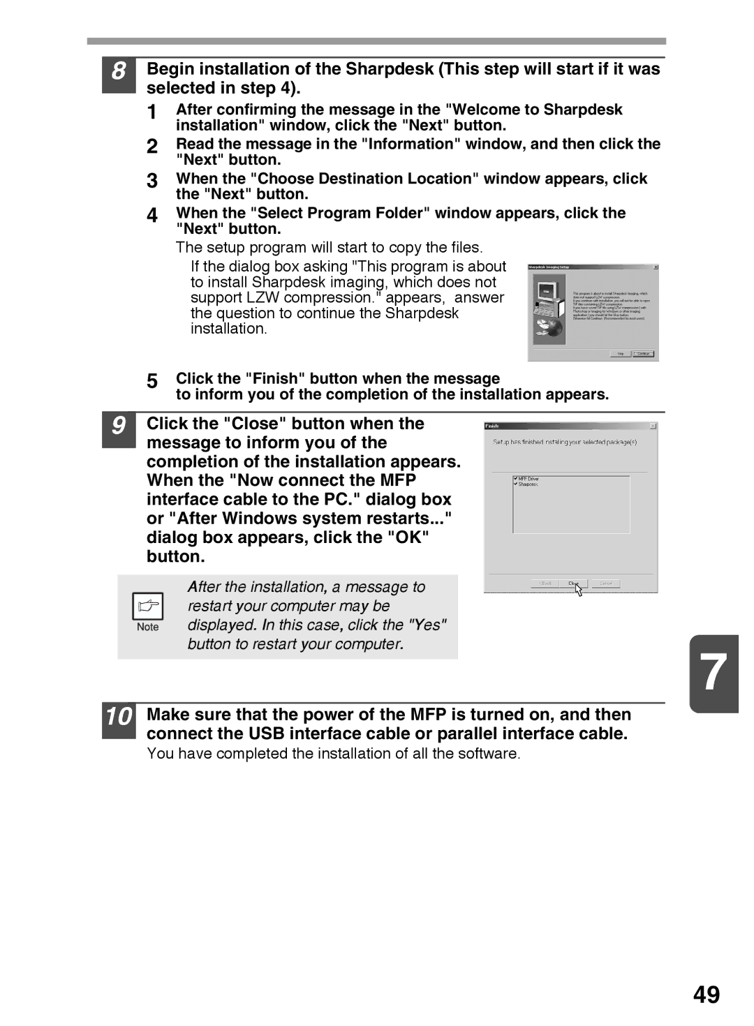 Sharp AR-122E N, AR-153E N, AR-152E N manual You have completed the installation of all the software 