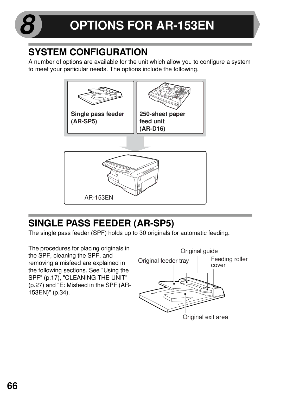 Sharp AR-152E N, AR-122E N, AR-153E N manual Options for AR-153EN, System Configuration, Single Pass Feeder AR-SP5 