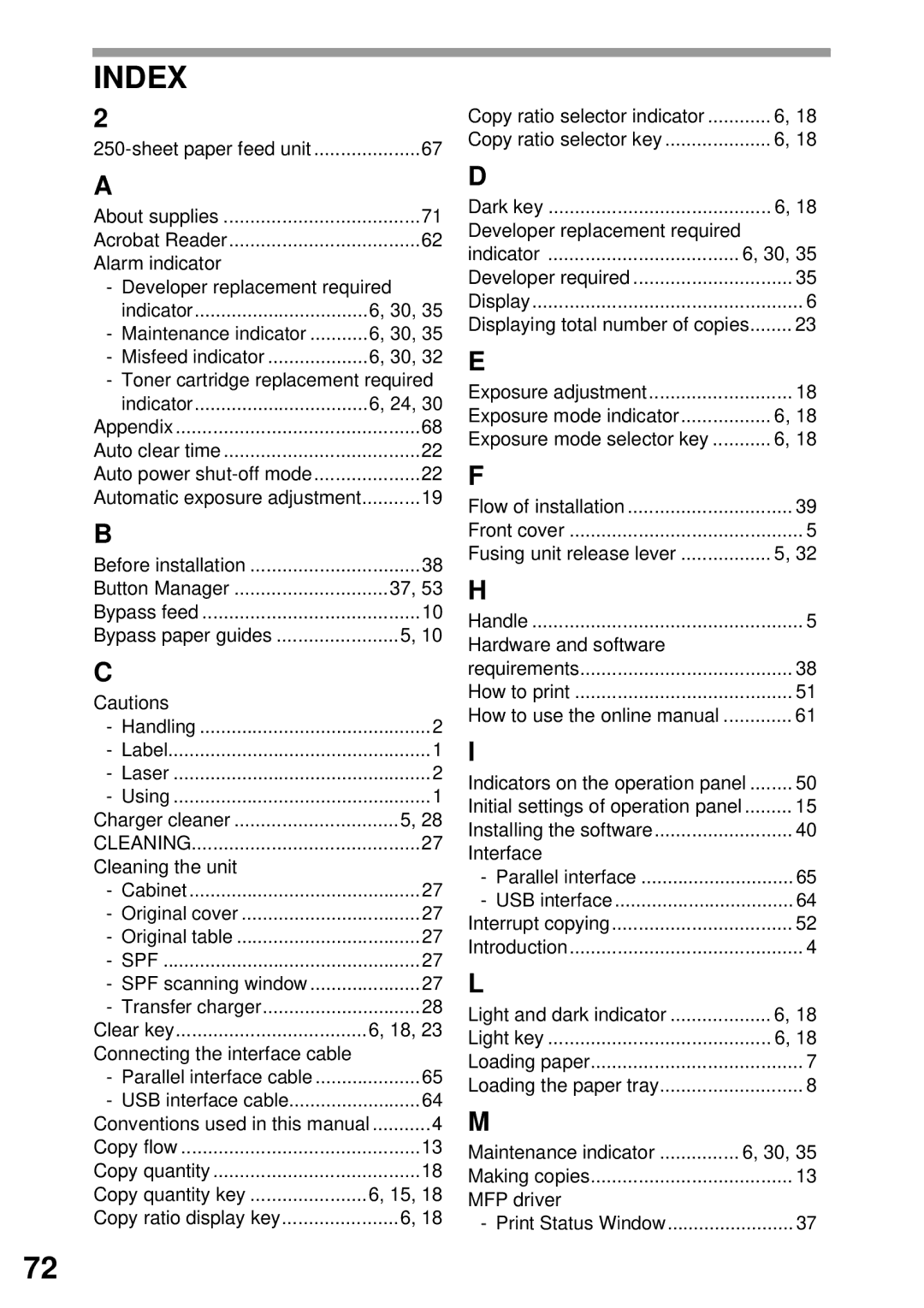 Sharp AR-152E N, AR-122E N, AR-153E N manual Index 