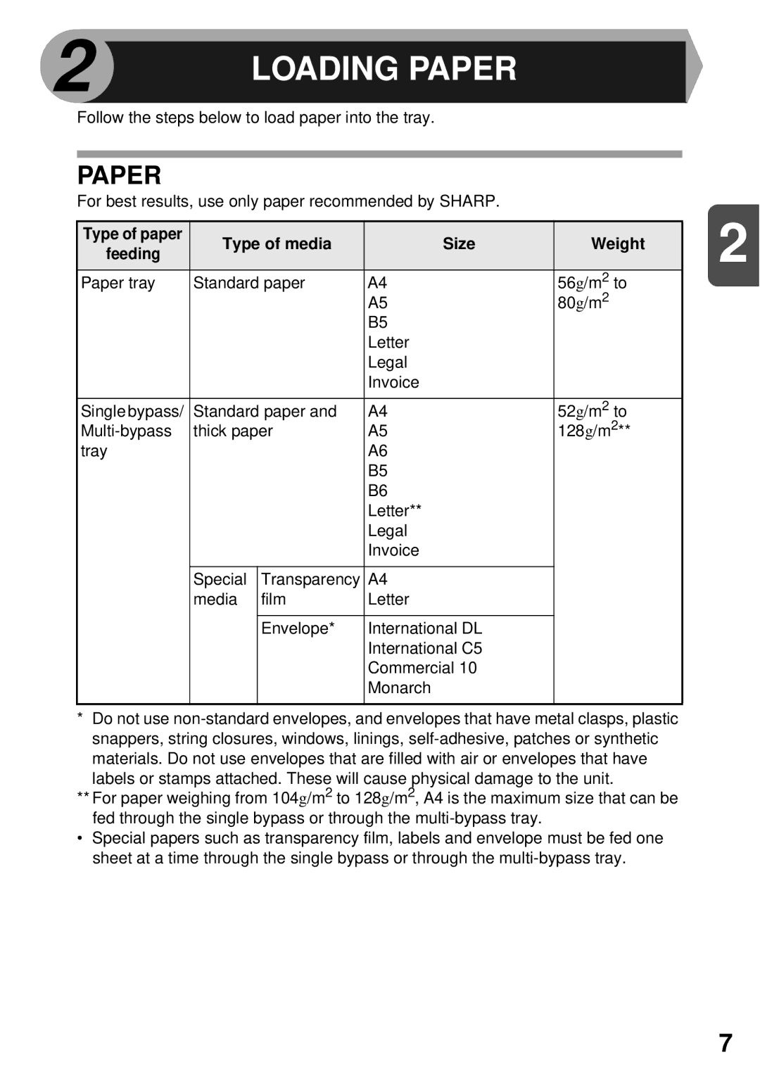 Sharp AR-122E N, AR-153E N, AR-152E N manual Paper, Type of paper Type of media Size Weight Feeding 