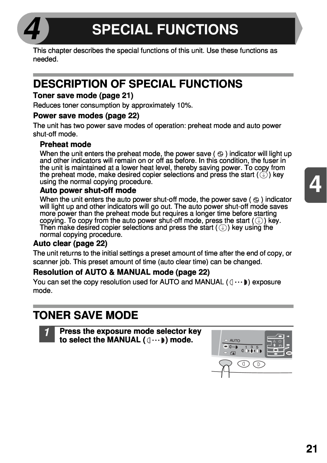 Sharp AR-152E N, AR-122E N, AR-153E N manual Description Of Special Functions, Toner Save Mode 