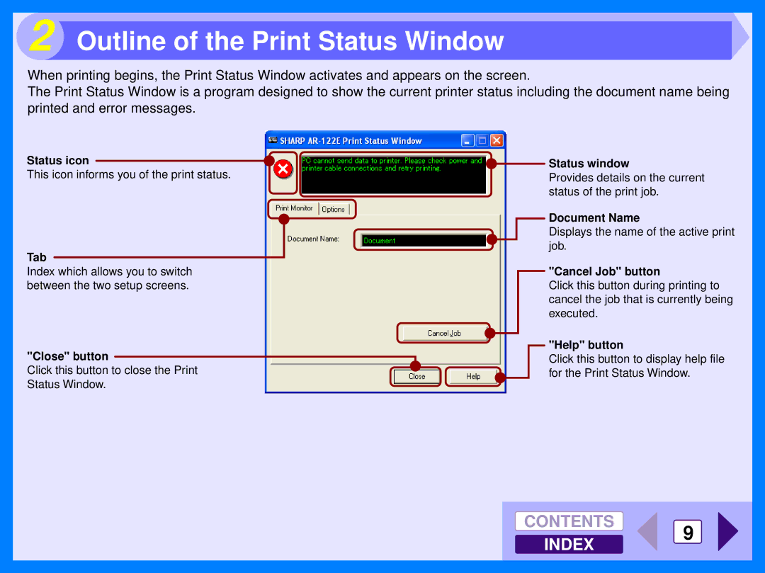 Sharp AR-122E manual Outline of the Print Status Window 