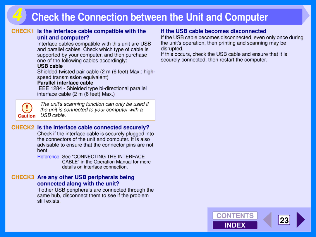 Sharp AR-122E manual Check the Connection between the Unit and Computer, If the USB cable becomes disconnected 