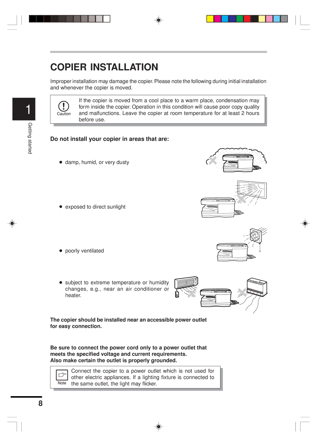 Sharp AR-151 operation manual Copier Installation, Do not install your copier in areas that are 