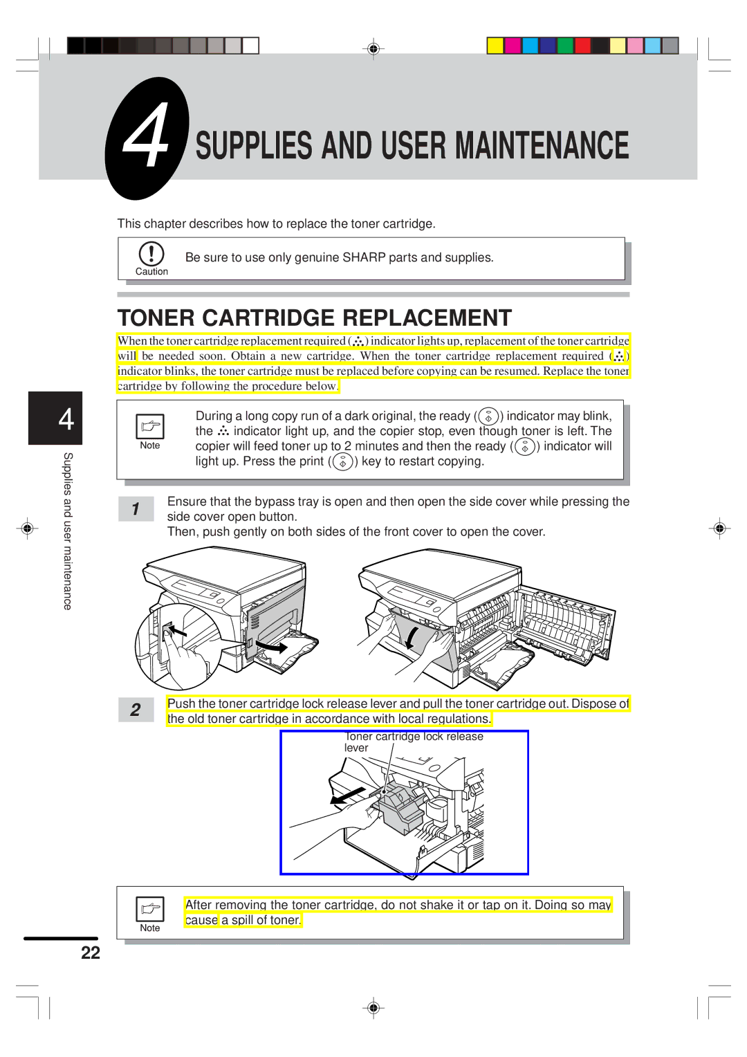 Sharp AR-151 operation manual Supplies and User Maintenance, Toner Cartridge Replacement 