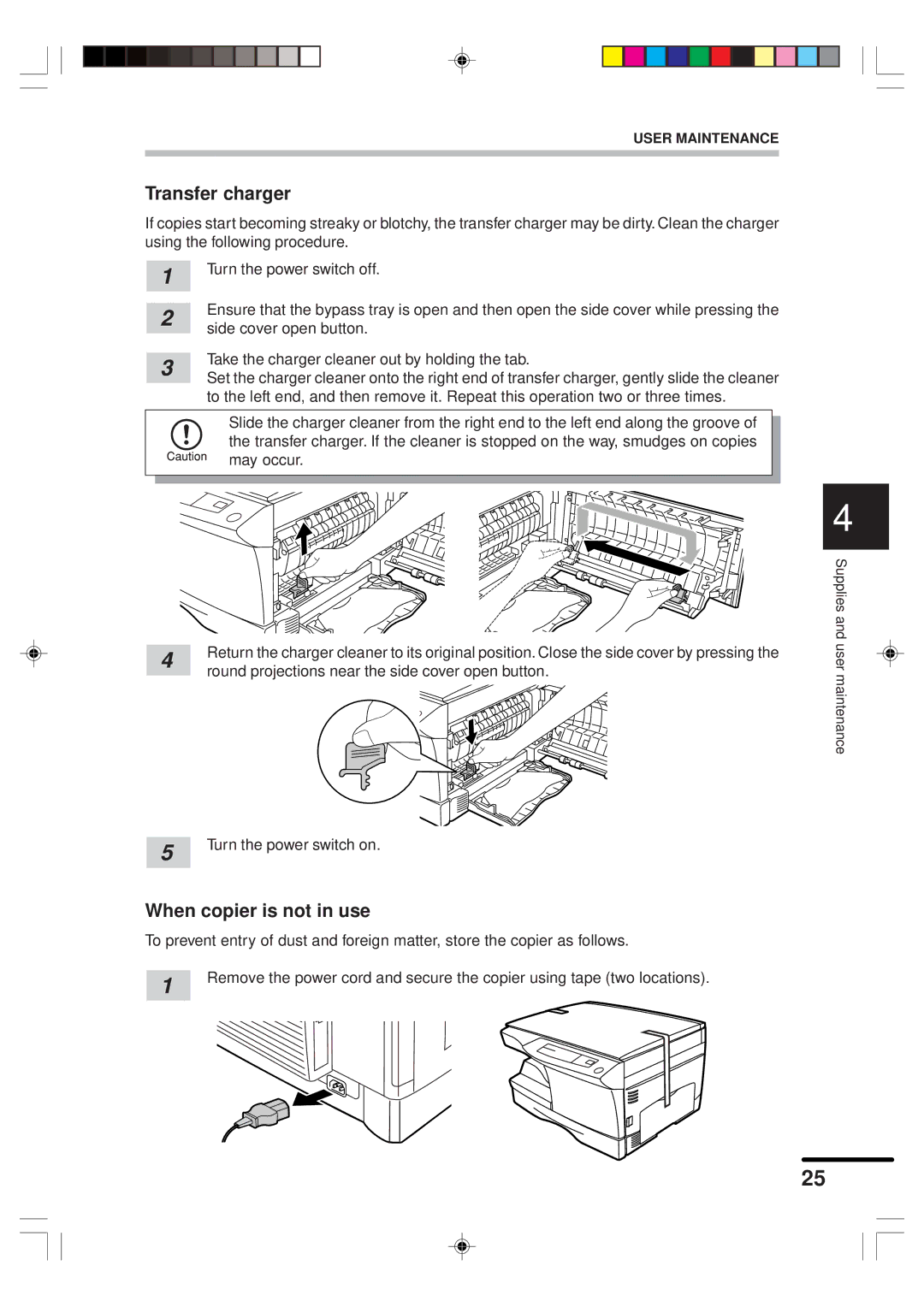 Sharp AR-151 operation manual Transfer charger, When copier is not in use 