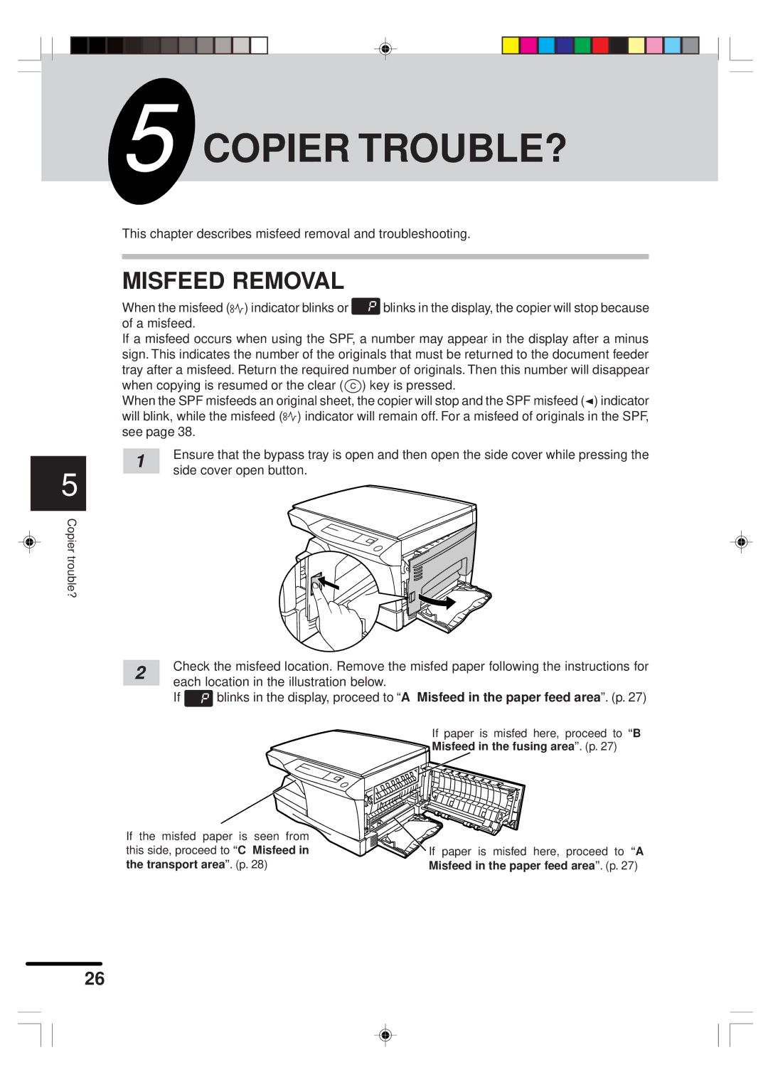 Sharp AR-151 operation manual Copier TROUBLE?, Misfeed Removal 