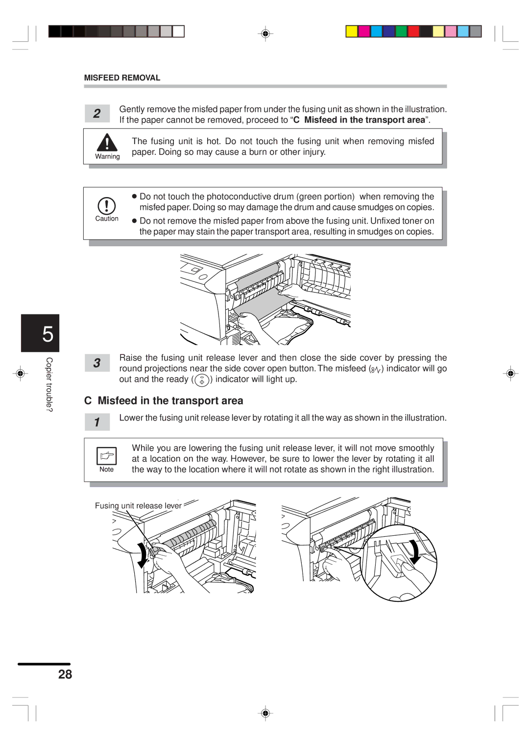 Sharp AR-151 operation manual Misfeed in the transport area 