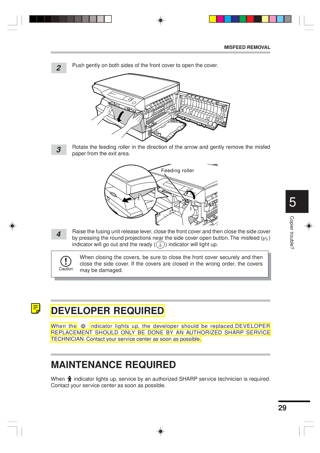 Sharp AR-151 operation manual Developer Required, Maintenance Required 