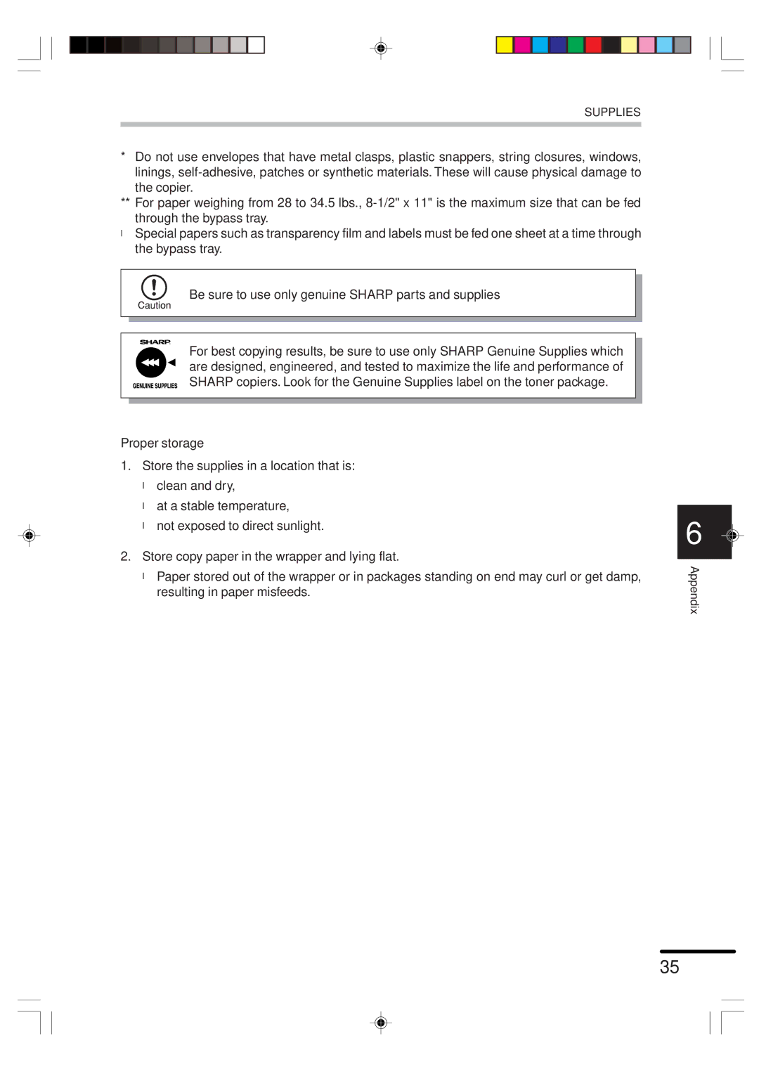 Sharp AR-151 operation manual Proper storage 