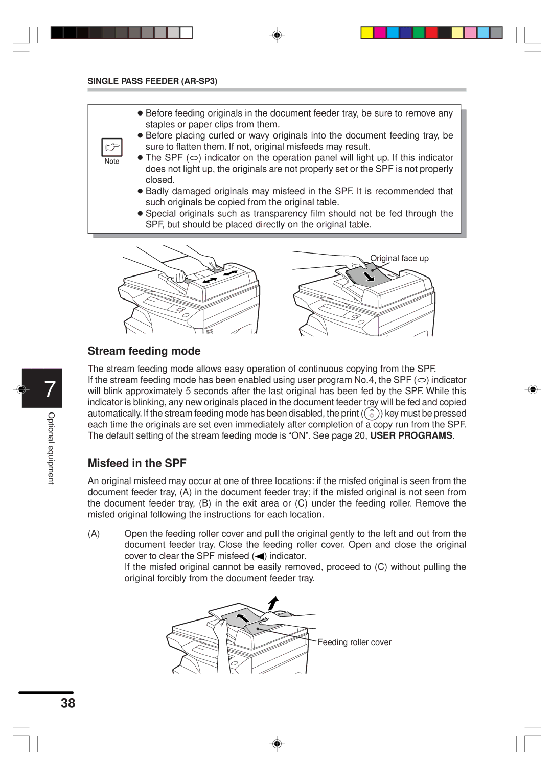 Sharp AR-151 operation manual Stream feeding mode, Misfeed in the SPF 