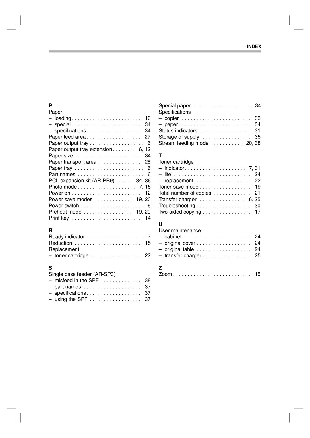 Sharp AR-151 operation manual Paper, Loading Special 