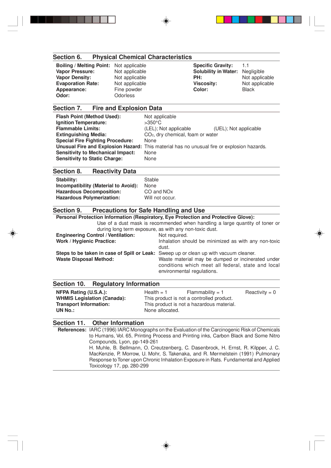 Sharp AR-151 operation manual Section Physical Chemical Characteristics 