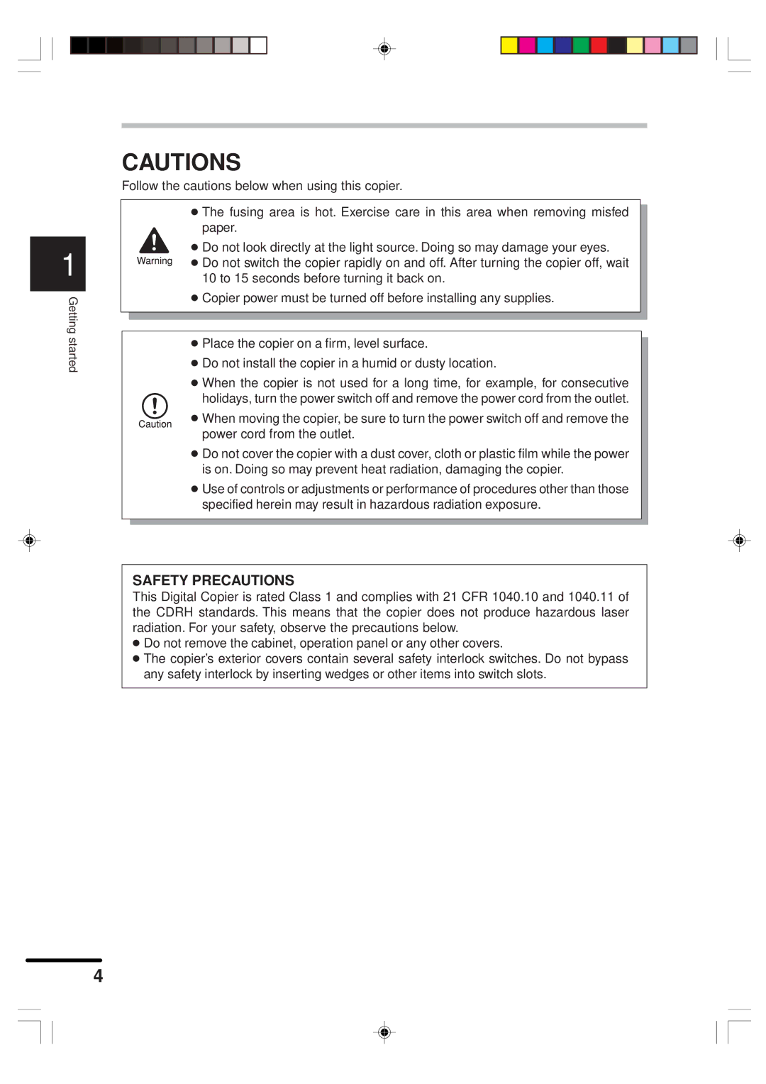 Sharp AR-151 operation manual Safety Precautions 