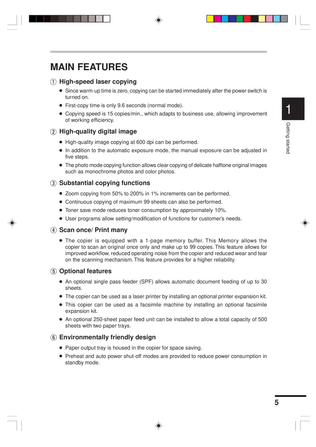 Sharp AR-151 operation manual Main Features 