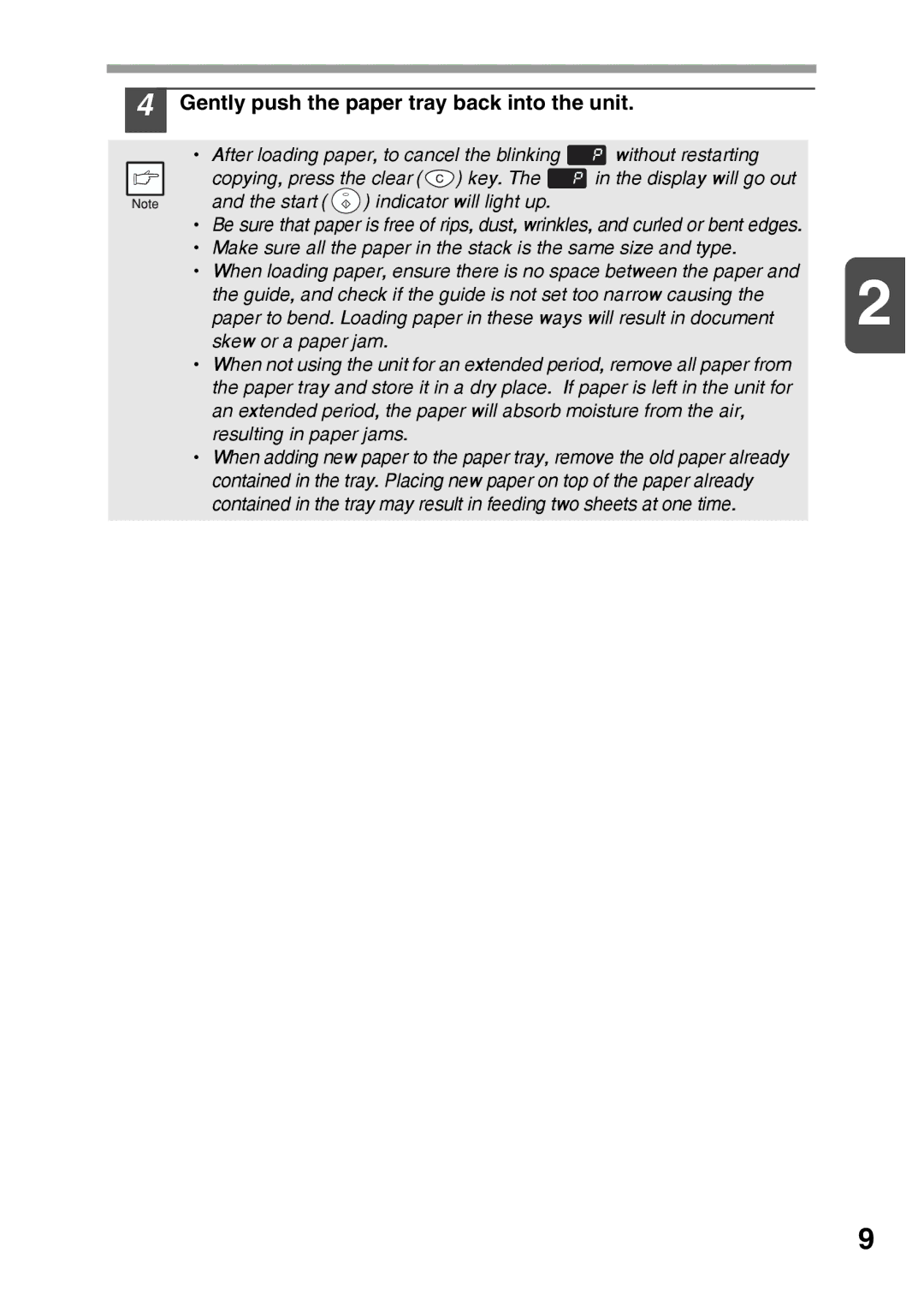 Sharp AR-122E, AR-152E operation manual Gently push the paper tray back into the unit 