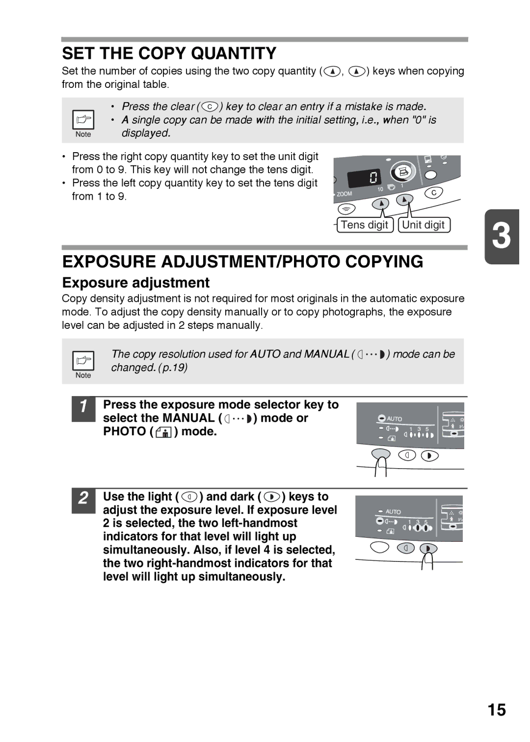 Sharp AR-122E, AR-152E operation manual SET the Copy Quantity, Exposure ADJUSTMENT/PHOTO Copying, Exposure adjustment 