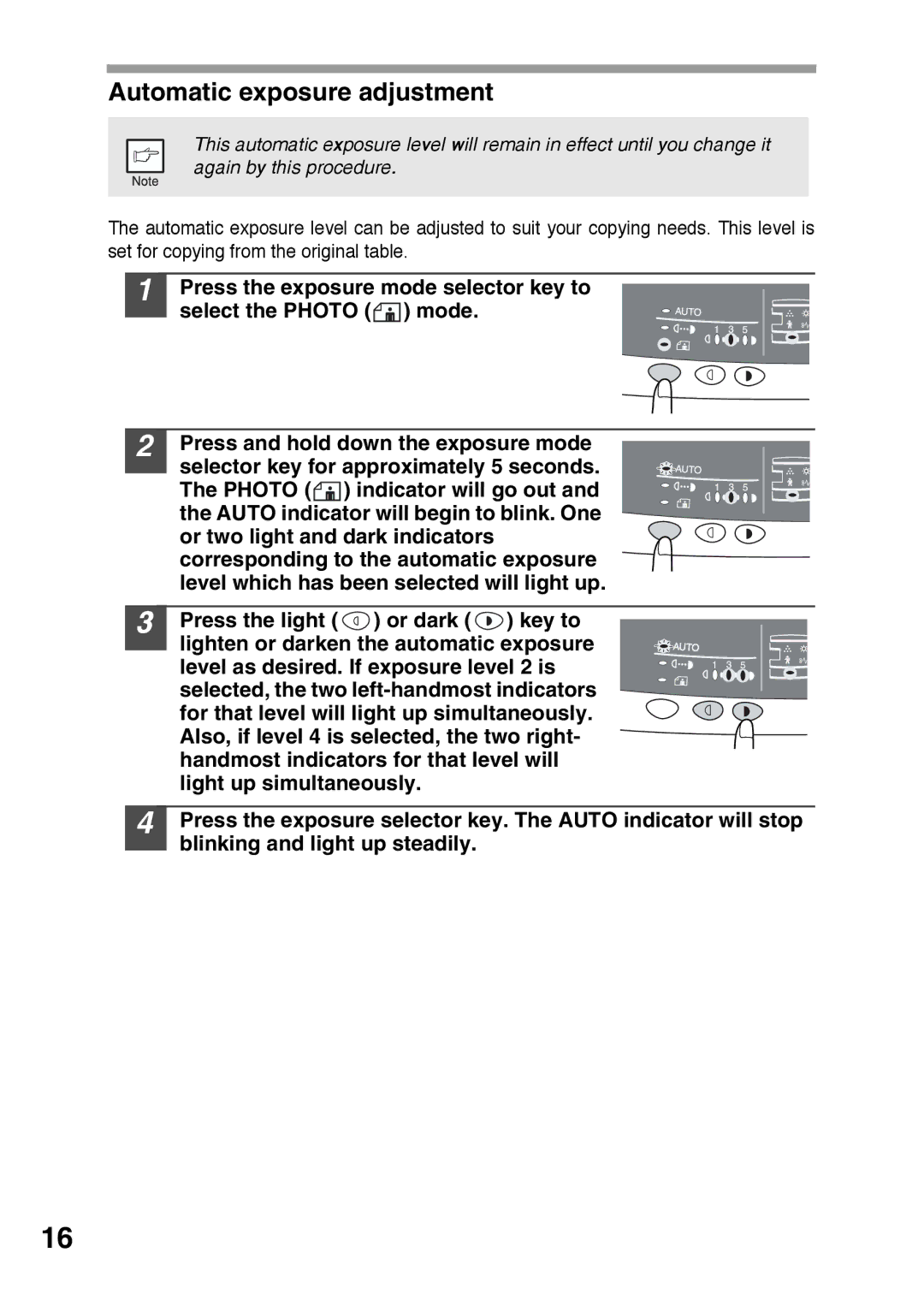 Sharp AR-152E, AR-122E operation manual Automatic exposure adjustment 