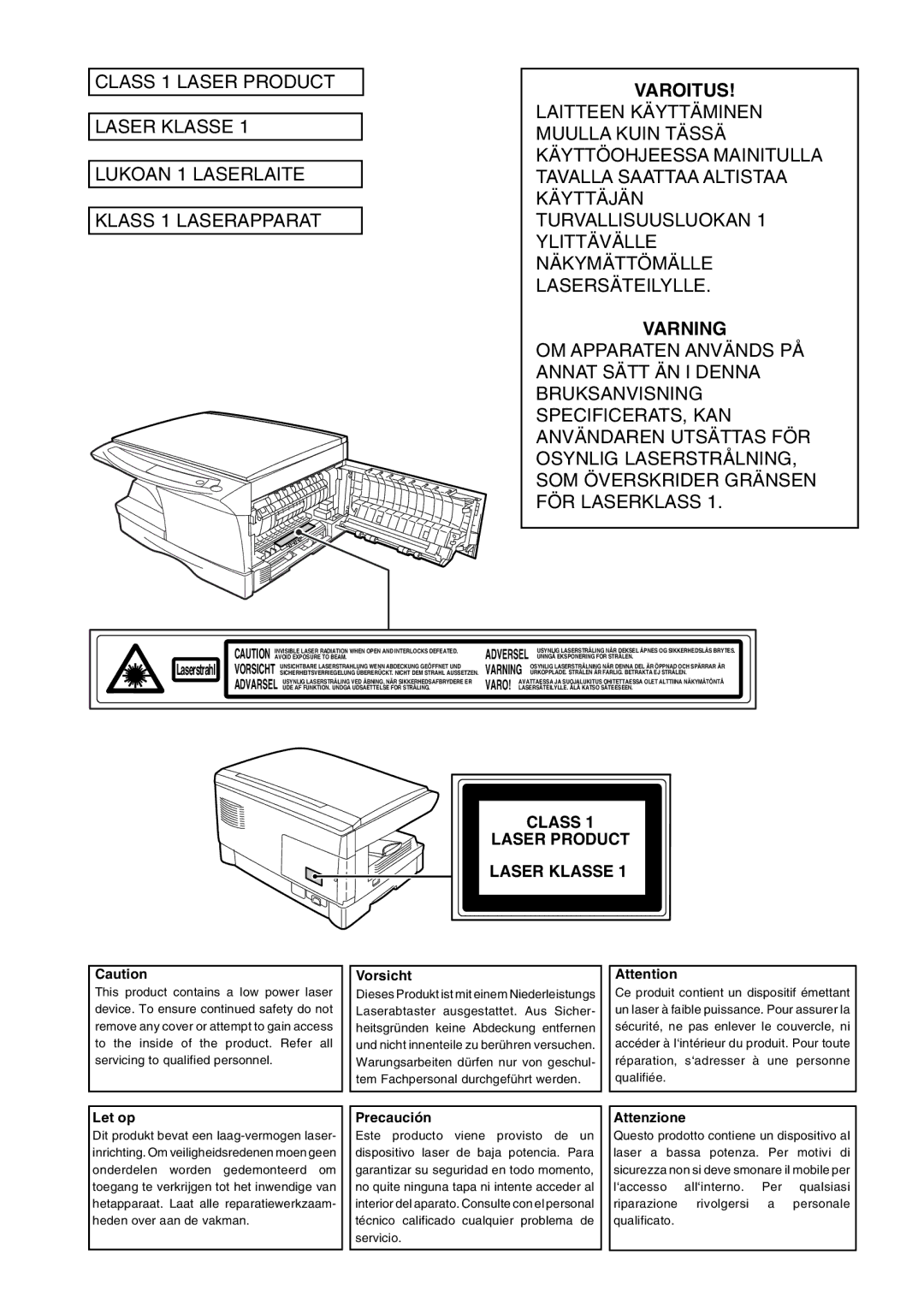 Sharp AR-152E, AR-122E operation manual Varoitus 