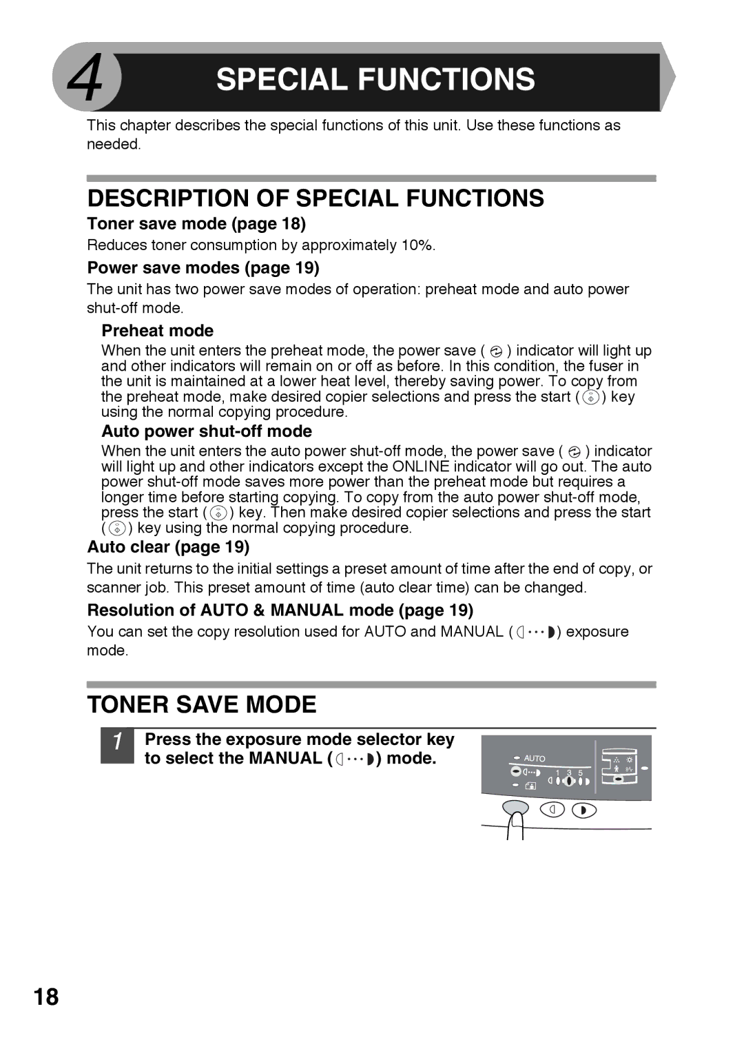 Sharp AR-152E, AR-122E operation manual Description of Special Functions, Toner Save Mode 