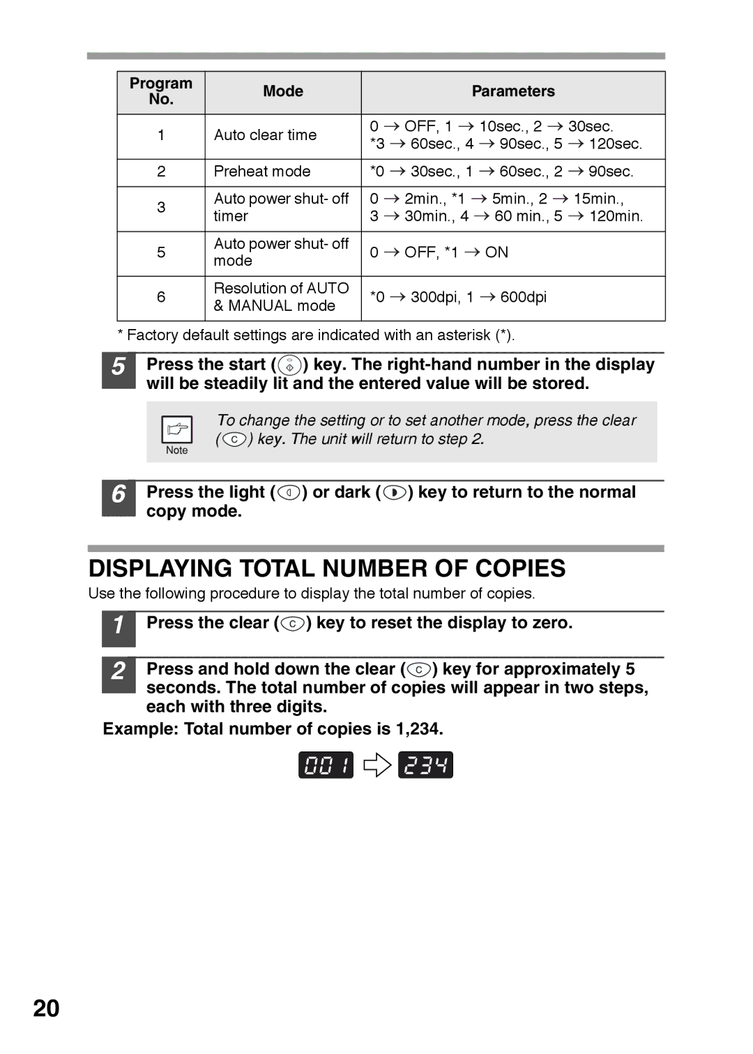 Sharp AR-152E, AR-122E operation manual Displaying Total Number of Copies, Program Mode Parameters 