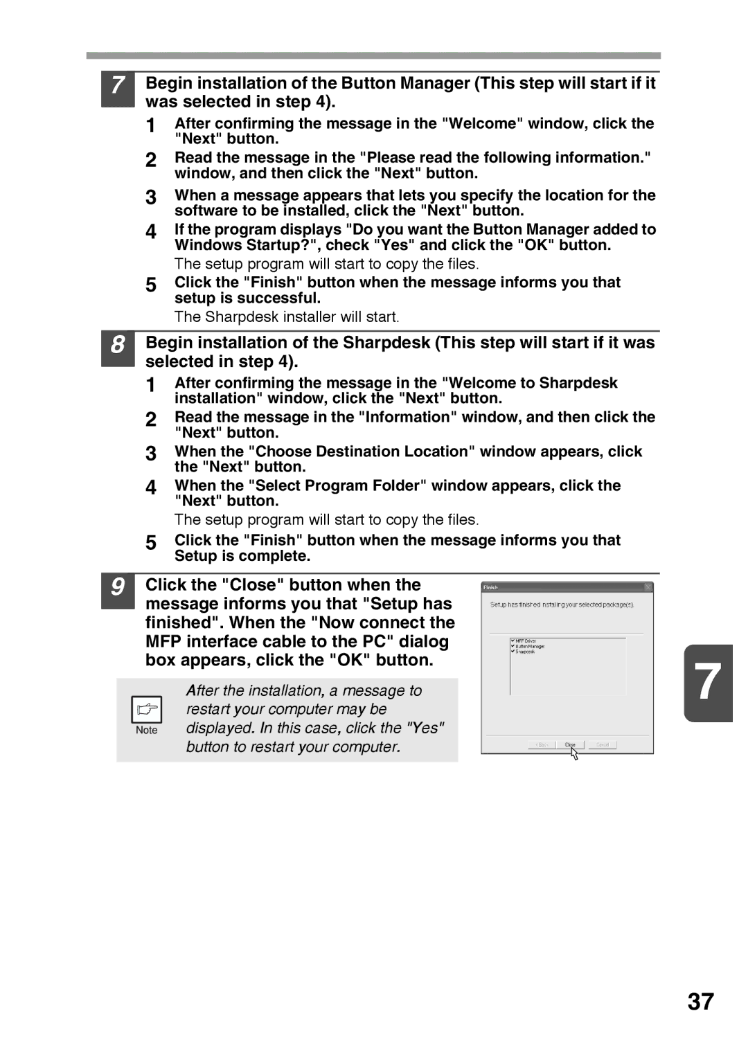 Sharp AR-122E, AR-152E operation manual After the installation, a message to 