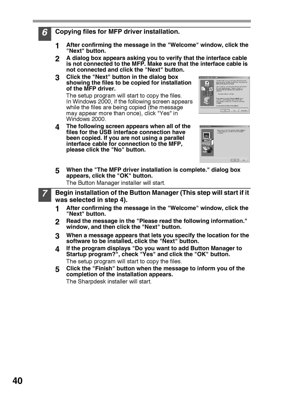 Sharp AR-152E, AR-122E operation manual Copying files for MFP driver installation 