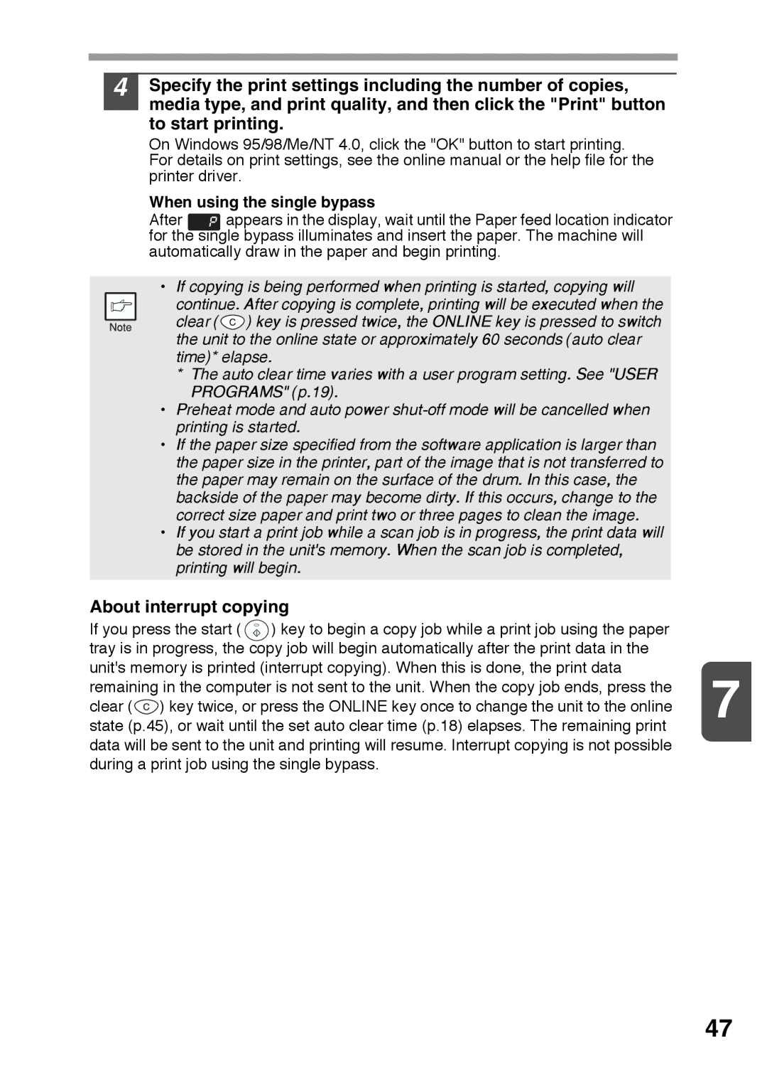 Sharp AR-122E, AR-152E operation manual About interrupt copying, When using the single bypass 