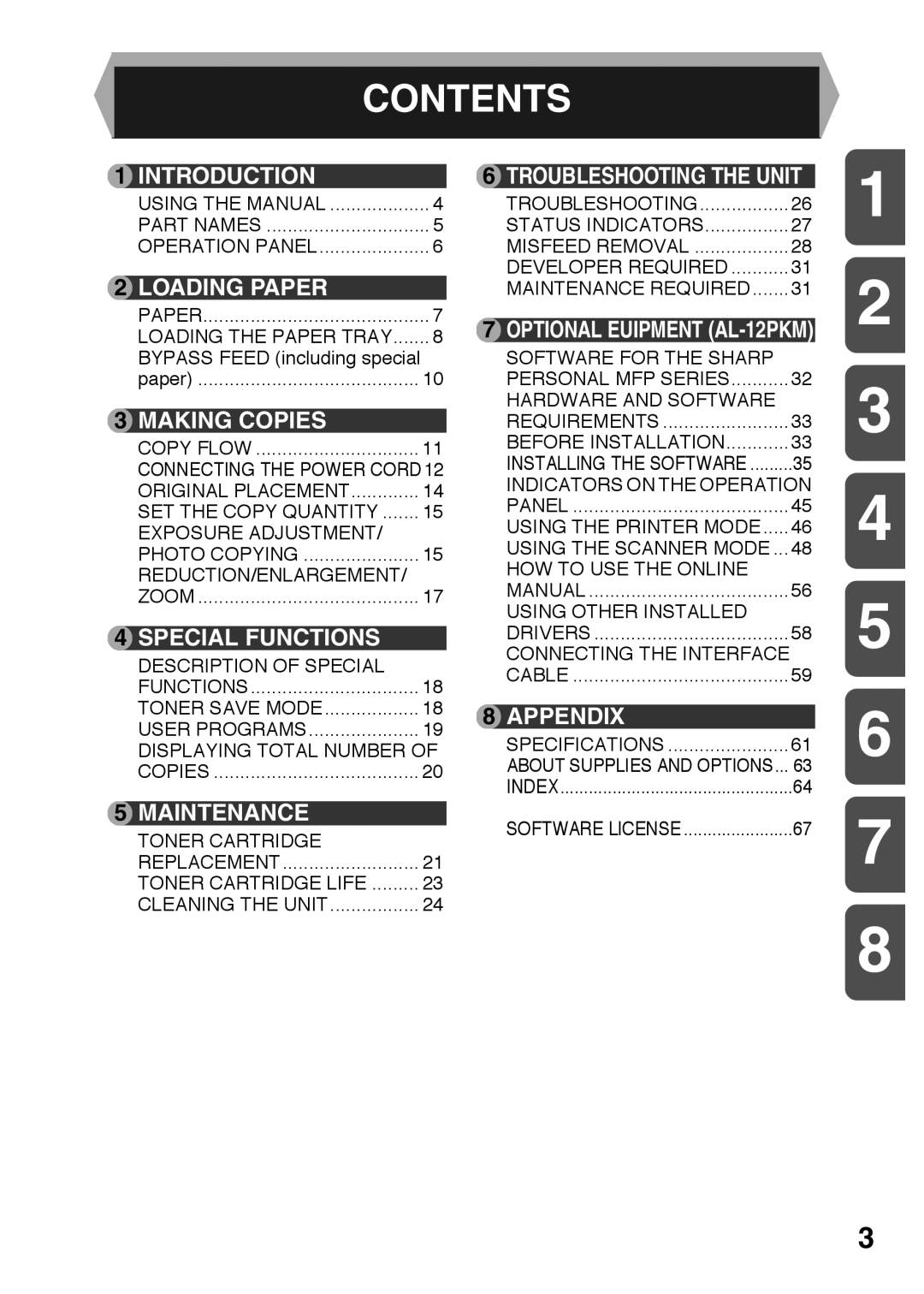 Sharp AR-122E, AR-152E operation manual Contents 