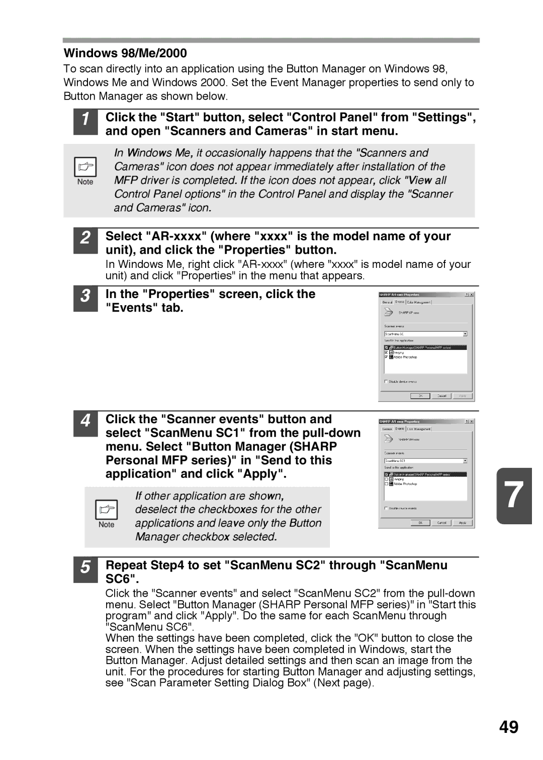 Sharp AR-122E, AR-152E operation manual Windows 98/Me/2000 