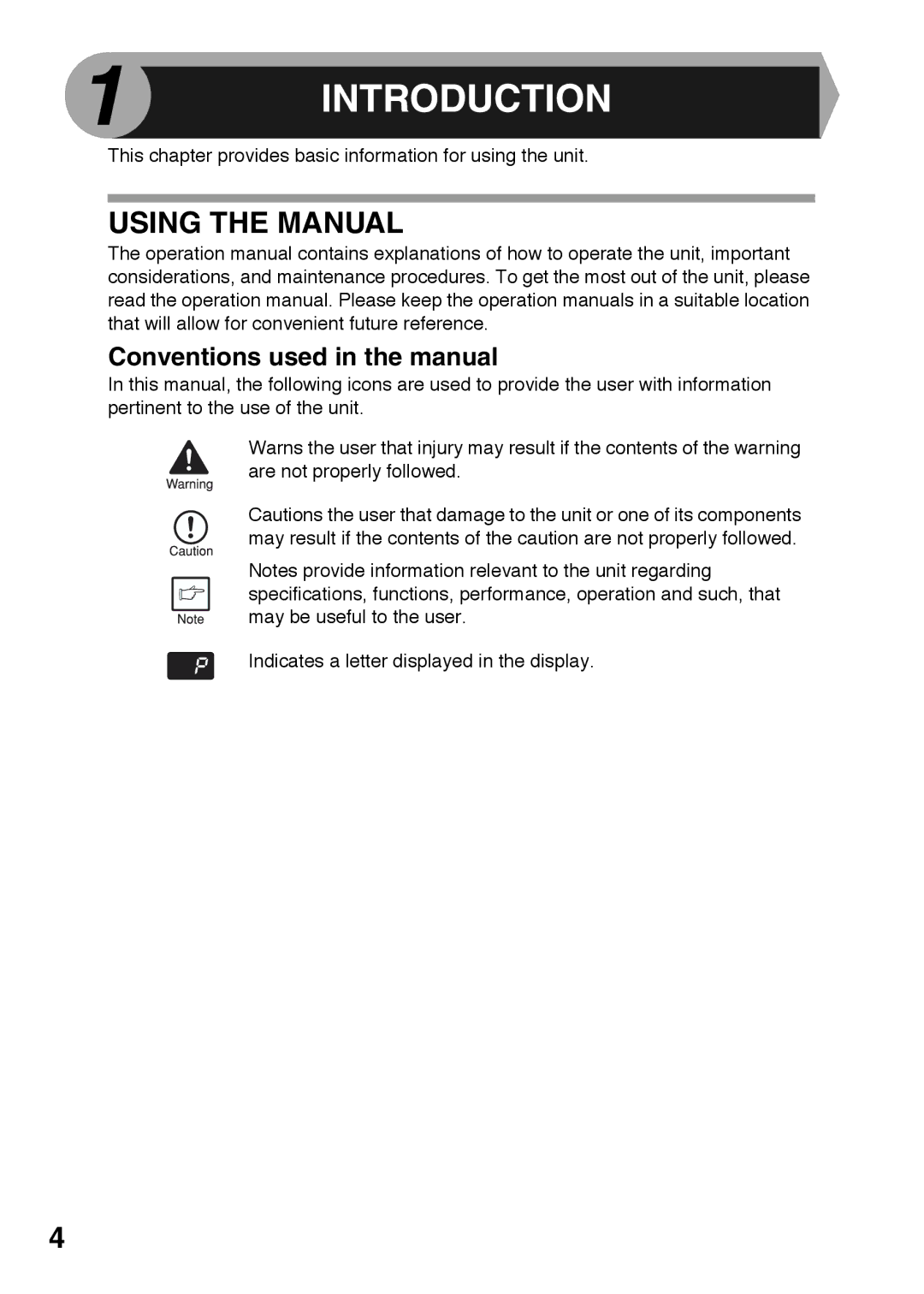 Sharp AR-152E, AR-122E operation manual Introduction, Using the Manual, Conventions used in the manual 