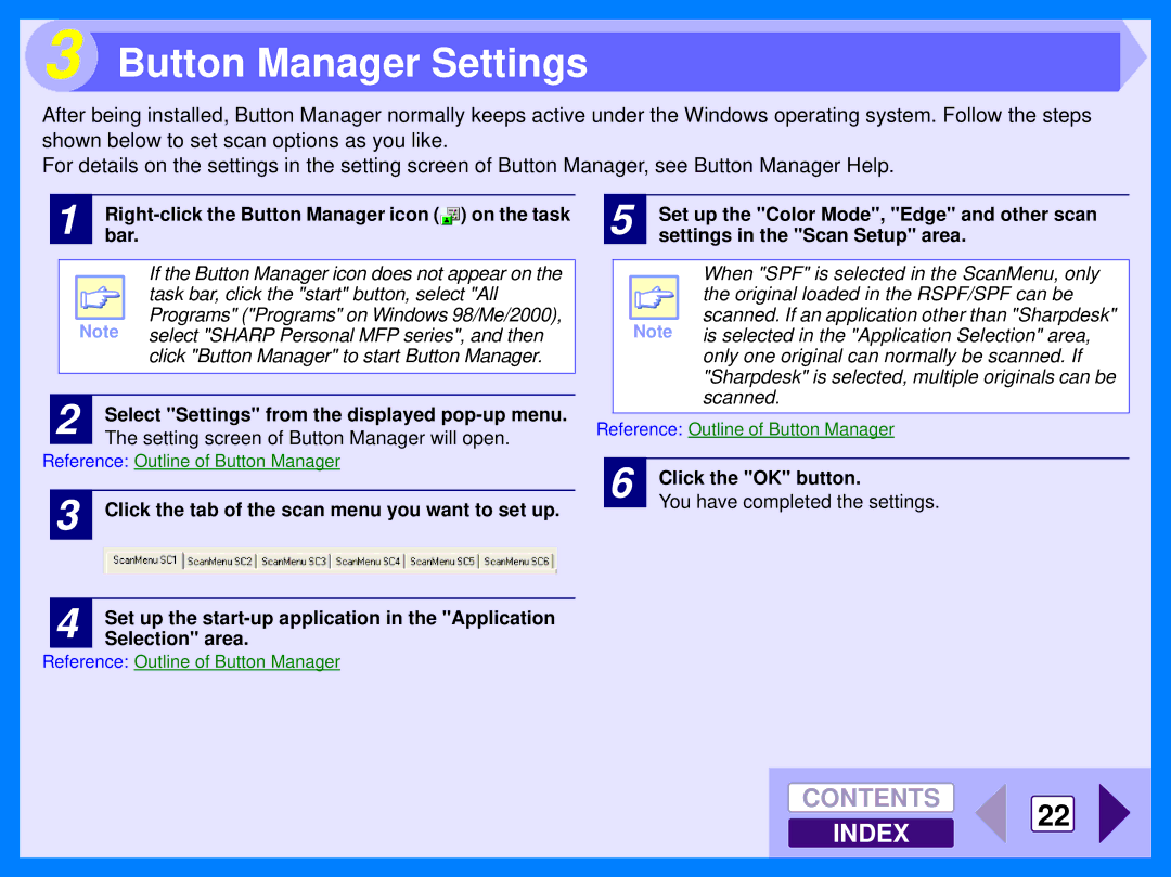 Sharp AR-153E, AR-157E operation manual Button Manager Settings, Rightbar. -click the Button Manager icon on the task 