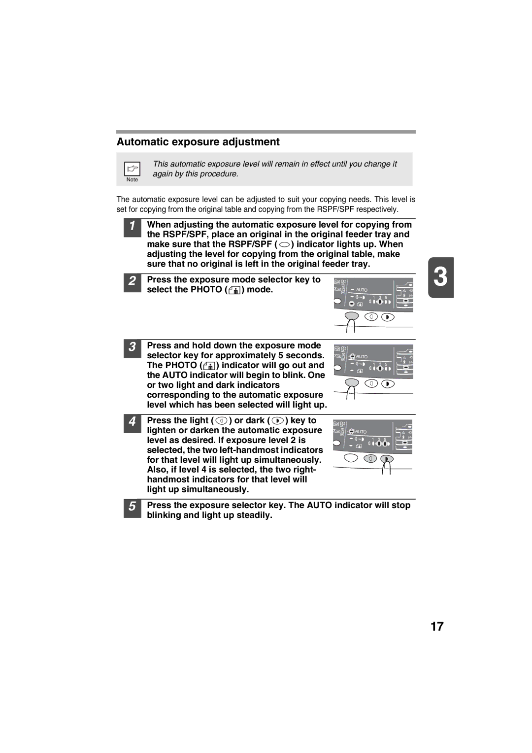 Sharp AR-157E, AR-153E operation manual Automatic exposure adjustment 