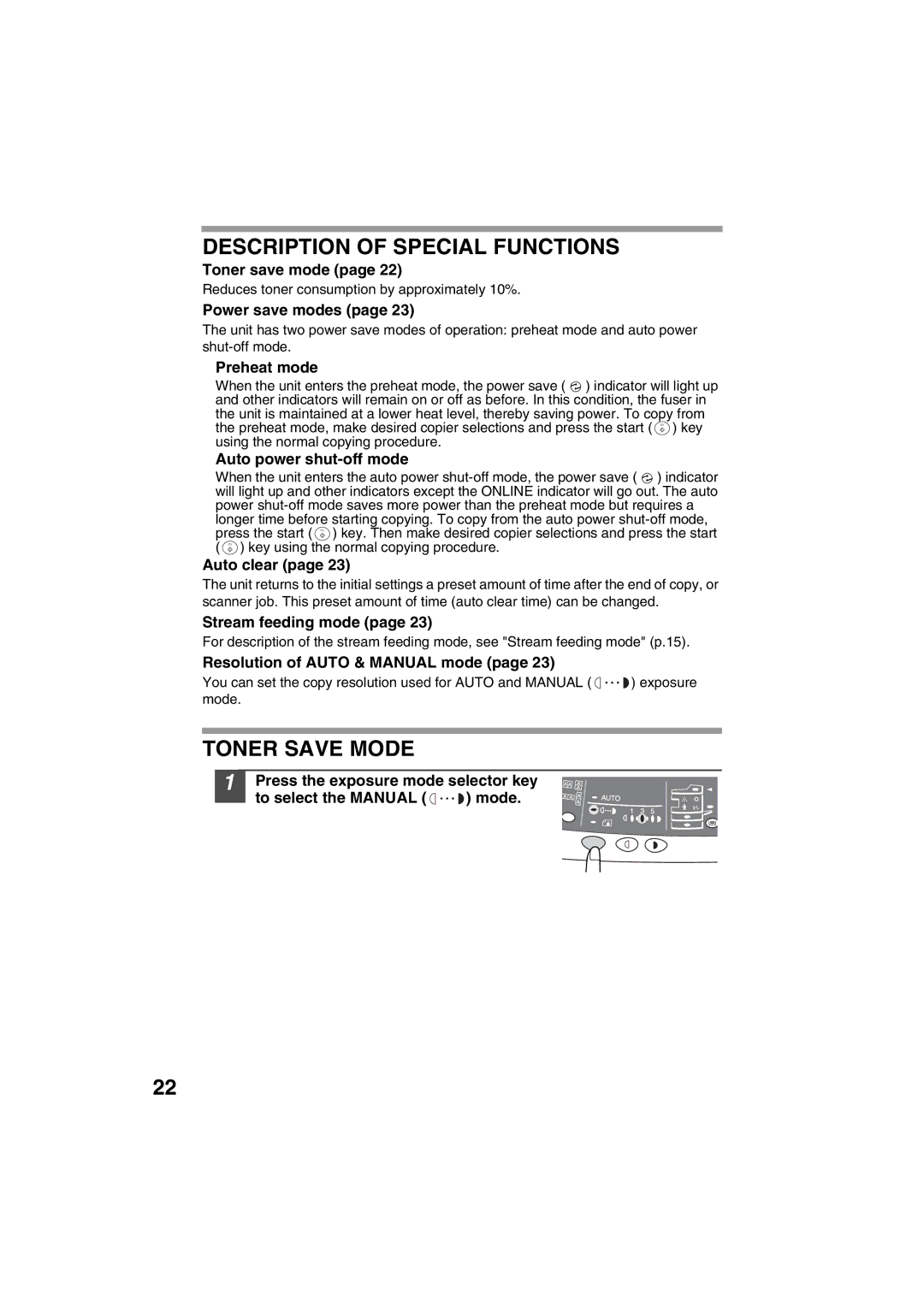 Sharp AR-153E, AR-157E operation manual Description of Special Functions, Toner Save Mode 