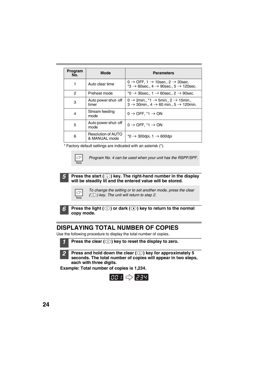 Sharp AR-153E, AR-157E operation manual Displaying Total Number of Copies, Program Mode Parameters 