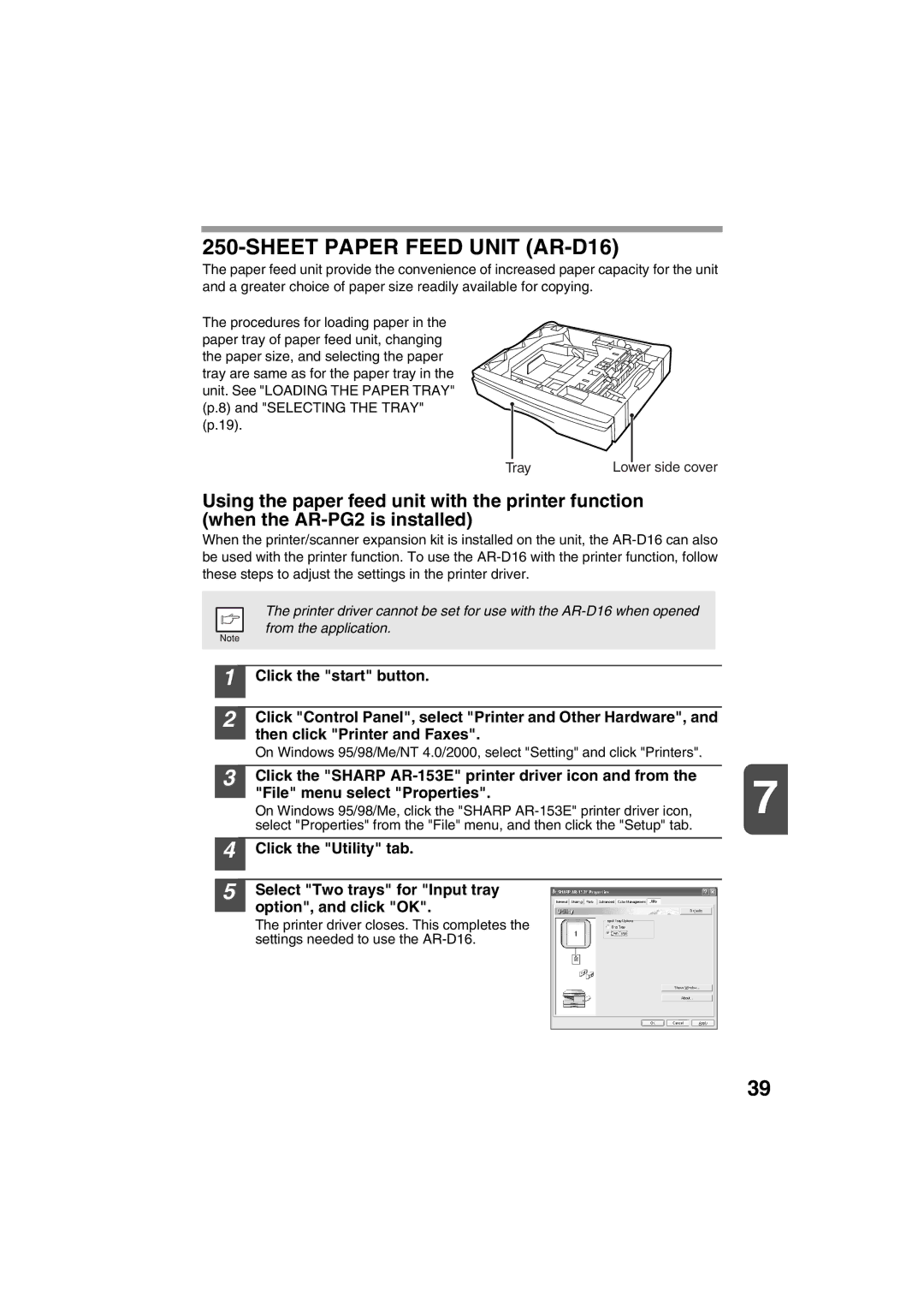 Sharp AR-157E, AR-153E operation manual Sheet Paper Feed Unit AR-D16 