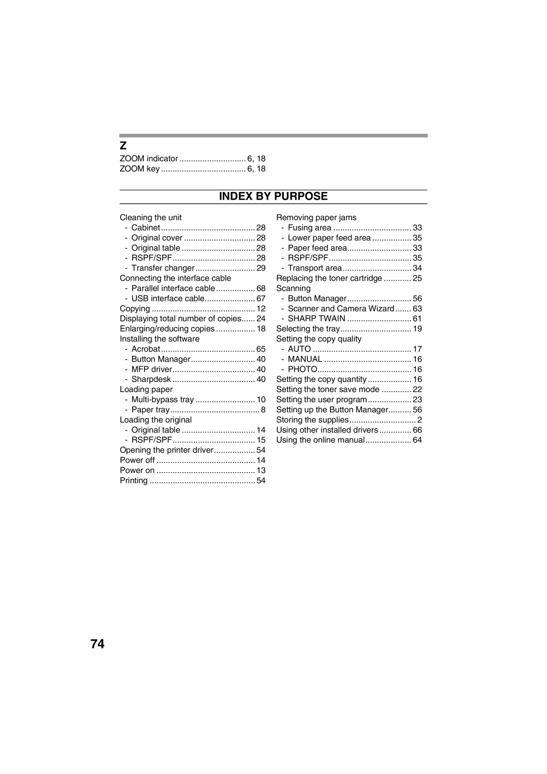 Sharp AR-153E, AR-157E operation manual Index by Purpose 