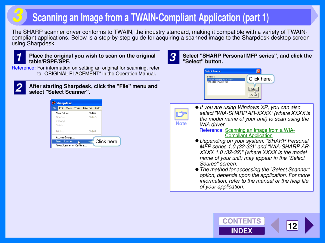 Sharp AR-153E, AR-157E operation manual Scanning an Image from a TWAIN-Compliant Application part 