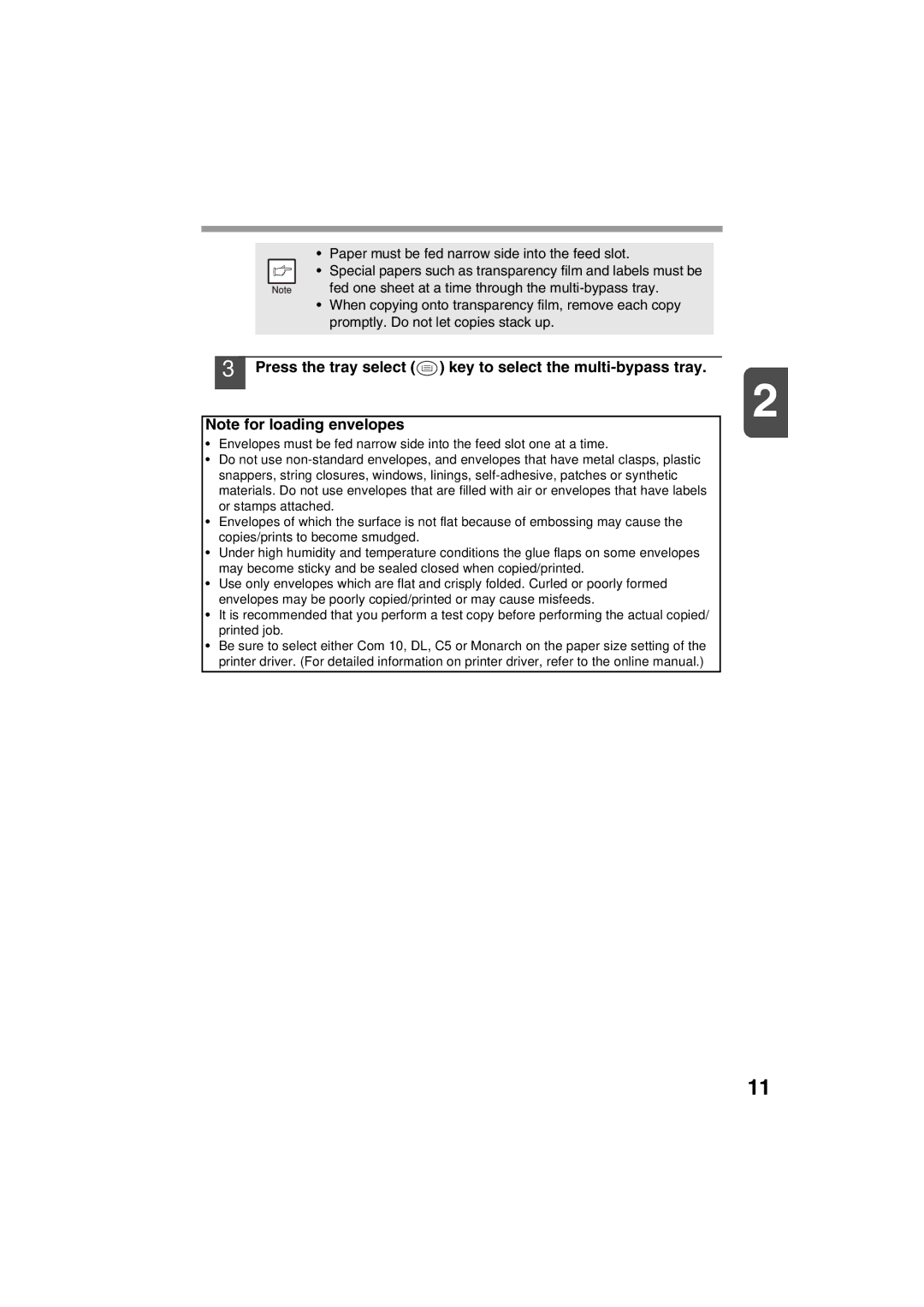 Sharp AR-157E, AR-153E operation manual Press the tray select key to select the multi-bypass tray 