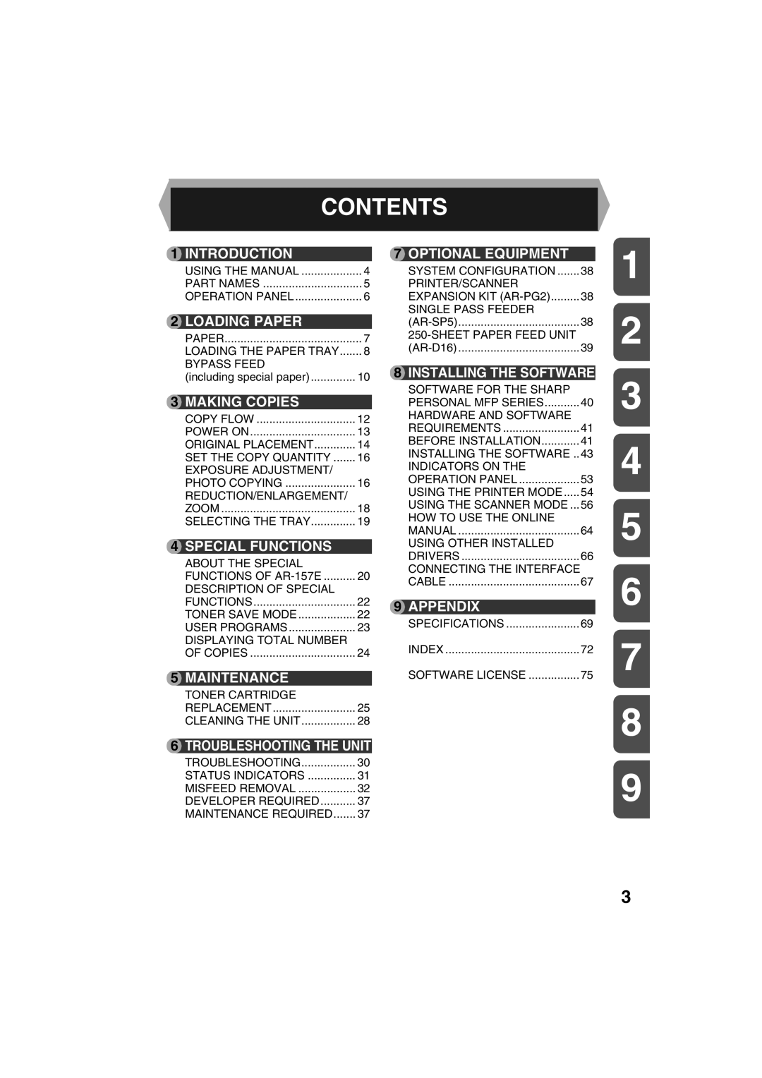 Sharp AR-157E, AR-153E operation manual Contents 