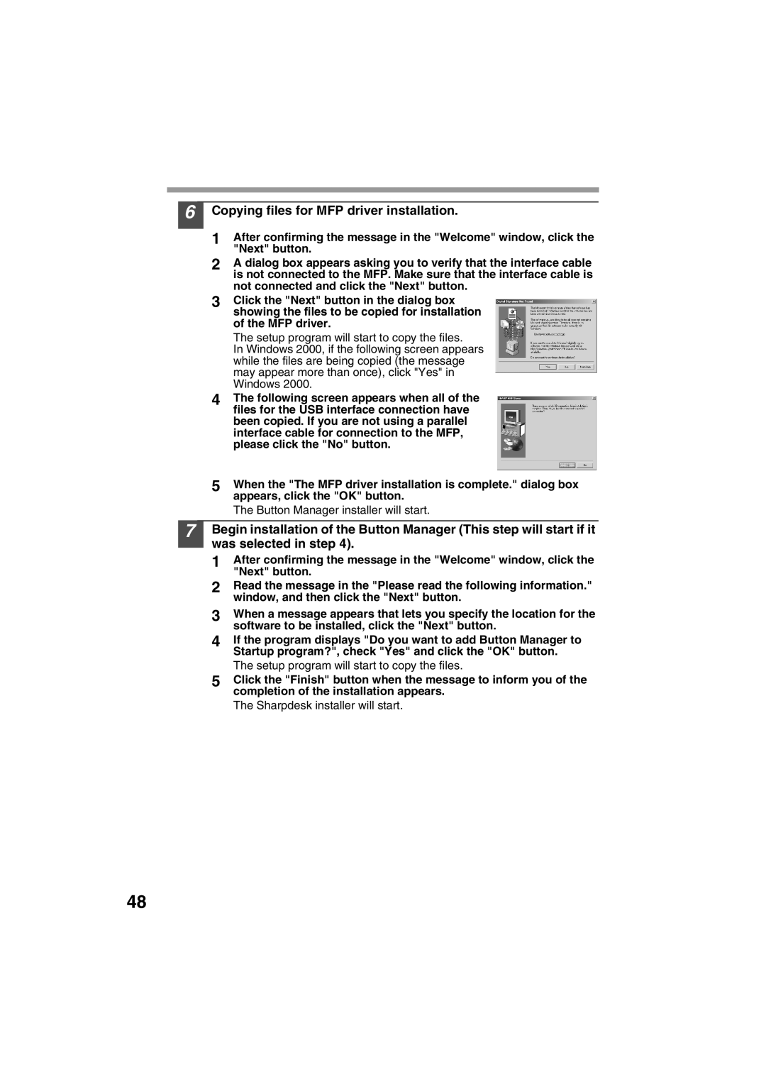 Sharp AR-153E, AR-157E operation manual Copying files for MFP driver installation 