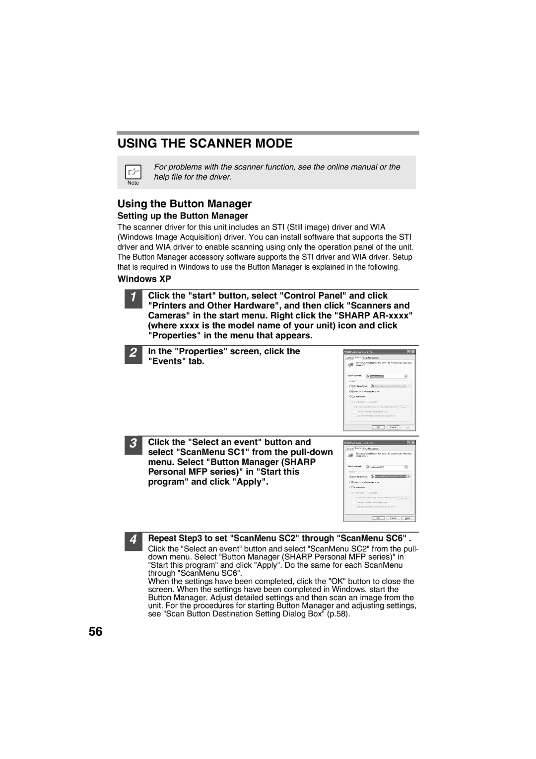 Sharp AR-153E, AR-157E operation manual Using the Scanner Mode, Using the Button Manager, Setting up the Button Manager 