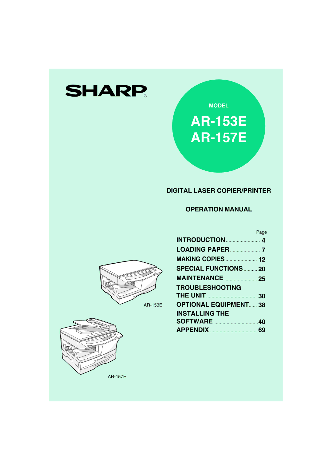 Sharp operation manual AR-153E AR-157E 