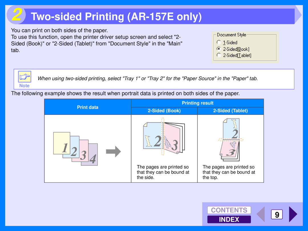 Sharp AR-153E operation manual Two-sided Printing AR-157E only, Print data Printing result Sided Book Sided Tablet 