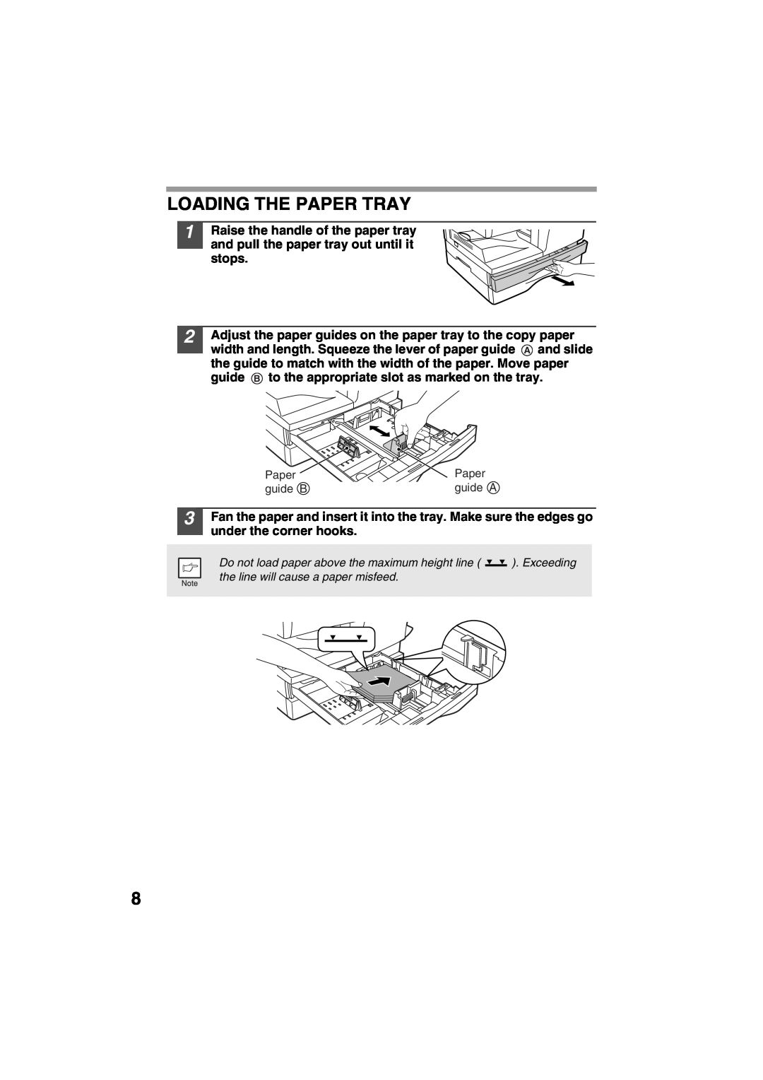 Sharp AR-153E, AR-157E operation manual Loading The Paper Tray, guide Bguide A 