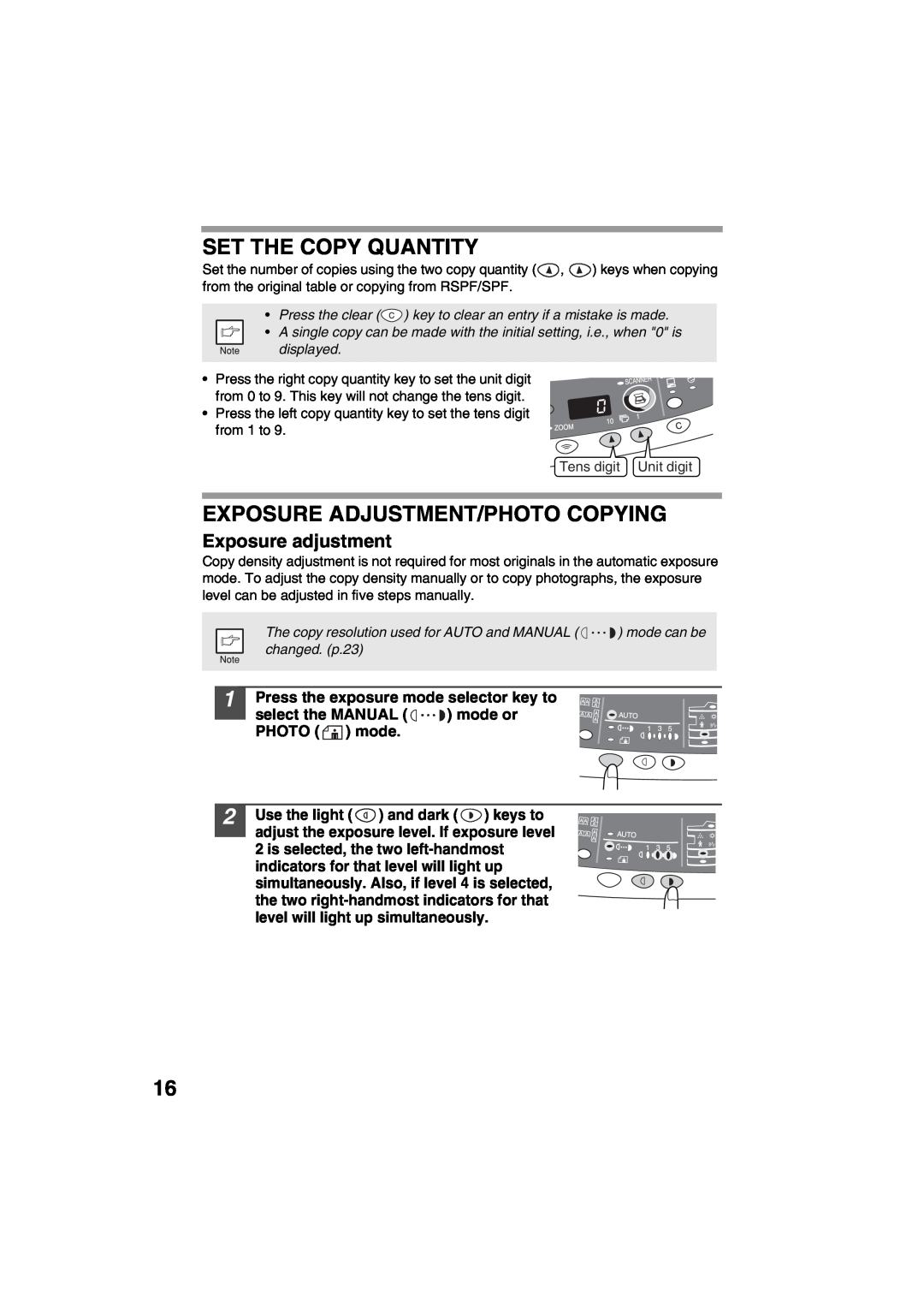 Sharp AR-153E, AR-157E operation manual Set The Copy Quantity, Exposure Adjustment/Photo Copying, Exposure adjustment 