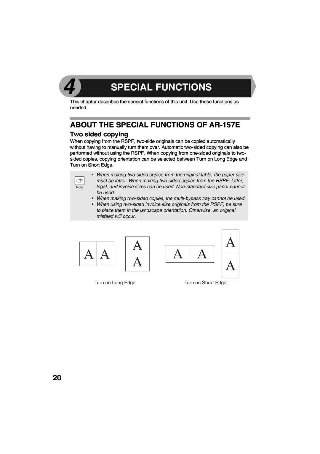 Sharp AR-153E operation manual Special Functions, ABOUT THE SPECIAL FUNCTIONS OF AR-157E, A A A A 