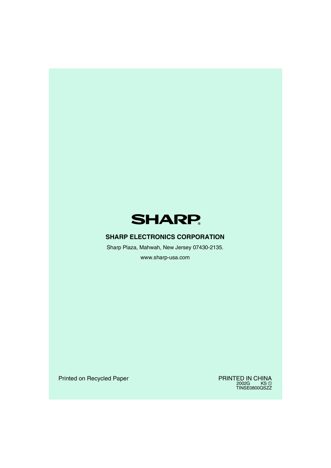 Sharp AR-153E, AR-157E operation manual Sharp Electronics Corporation, Printed on Recycled Paper, Printed In China 