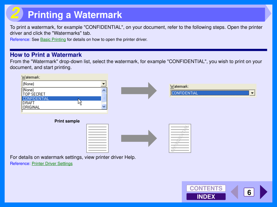 Sharp AR-153E, AR-157E operation manual Printing a Watermark, How to Print a Watermark, Contents, Index 
